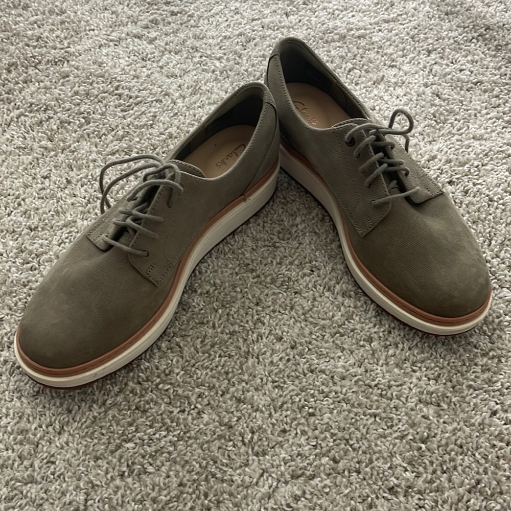 Clarks platform sneakers, barely worn! Olive green